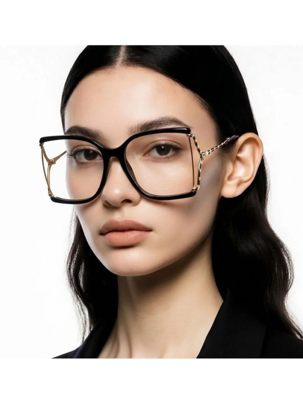 Gucci Women's Black and Gold Square Optical Glasses